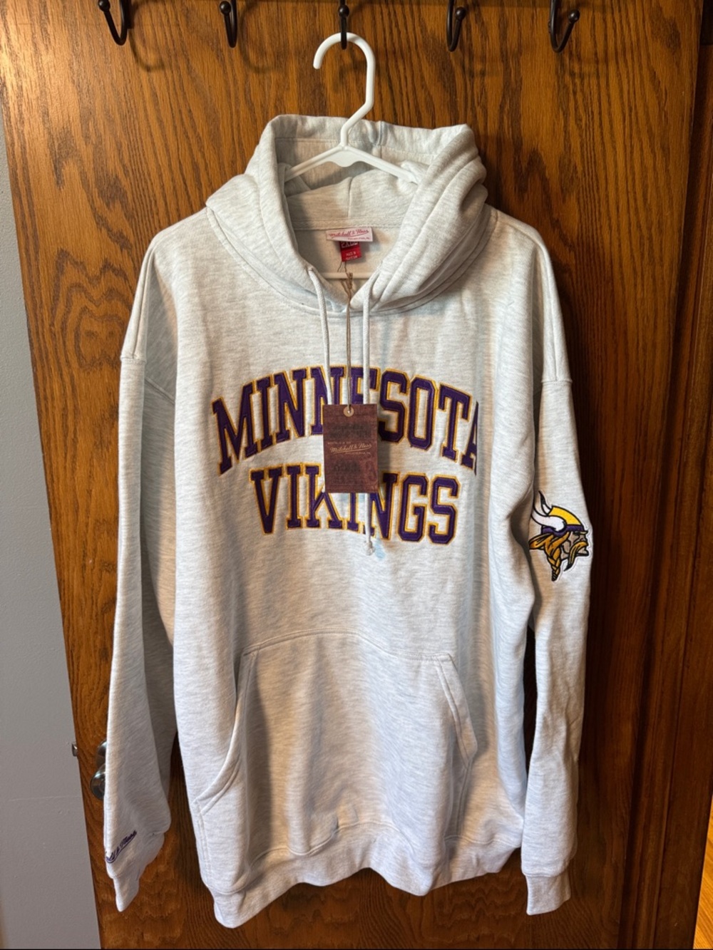 Mitchell & Ness Minnesota Vikings Gray Hoodie with Purple & Gold Logo